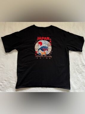 Osusowake Black Japan Embroidered Graphic Men's T-Shirt Shiba Inu Mt Fuji